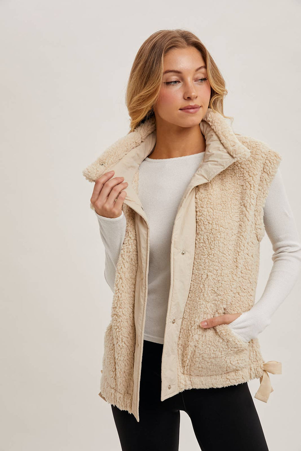 MOCK NECK FLEECE SHERPA VEST