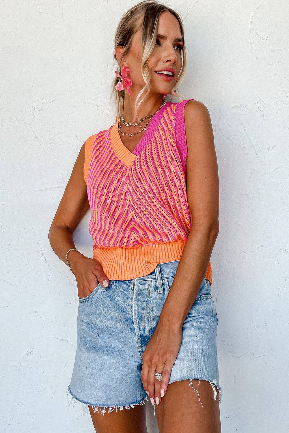 Chevron V Neck Sweater Vest