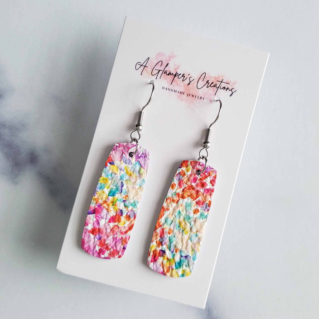 Watercolor Floral Leather Earrings