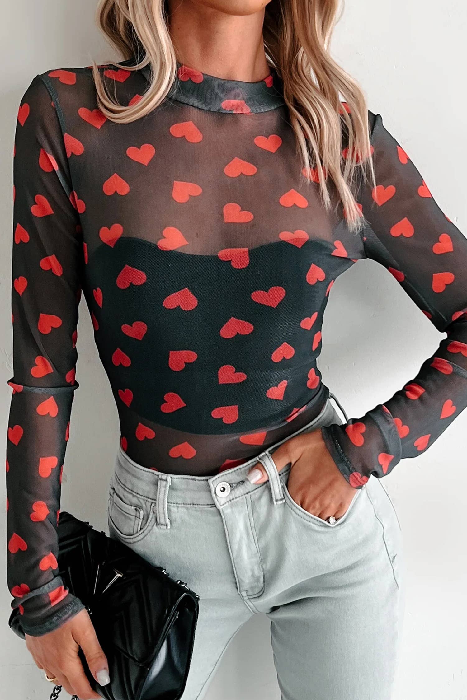 Black Valentines Heart Sheer Mesh Top