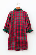 Abilene Plaid Sleeve Ruffle Trim Dress