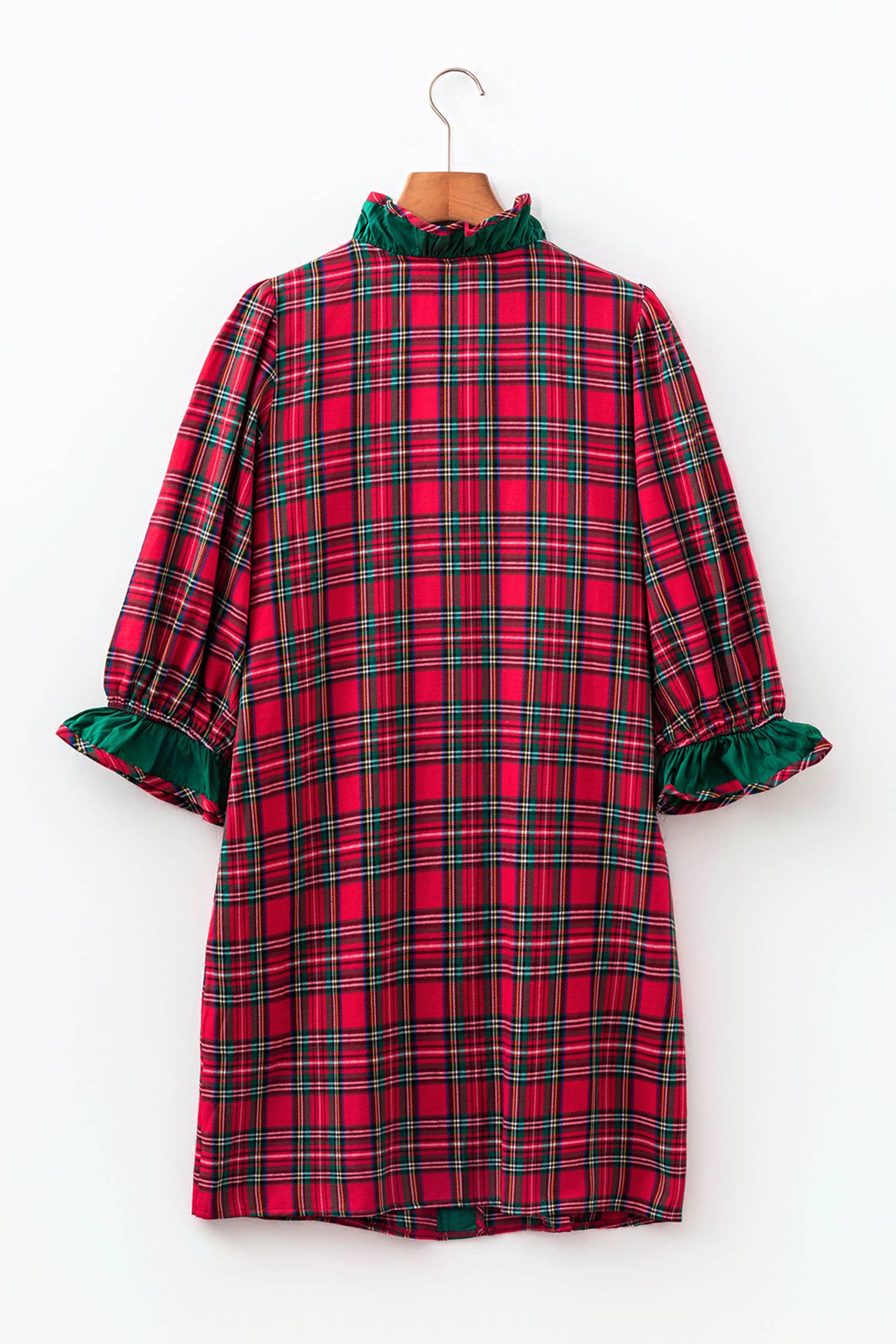 Abilene Plaid Sleeve Ruffle Trim Dress