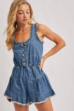 RUFFLED DENIM ROMPER