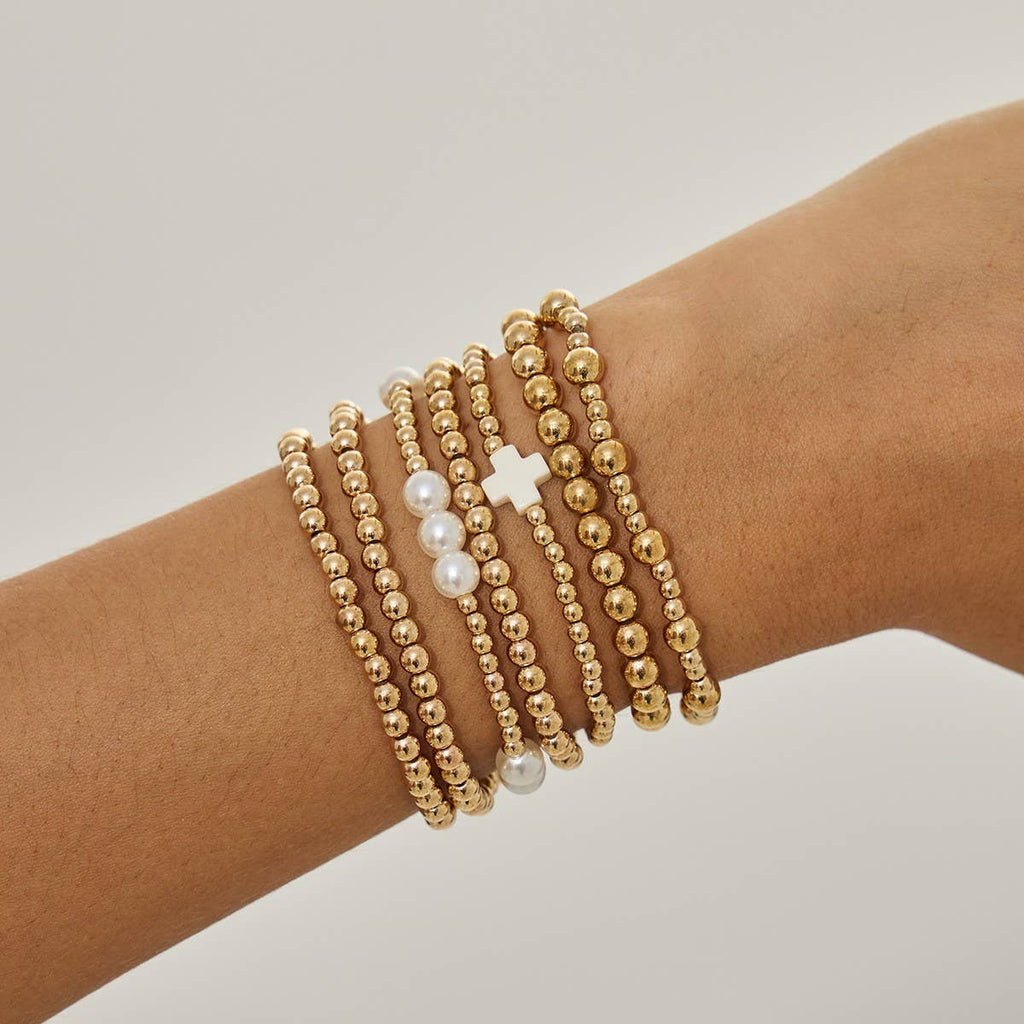 BALL PEARL BEAD CROSS BRACELET