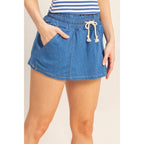 Raven Drawstring Waist Denim Skort
