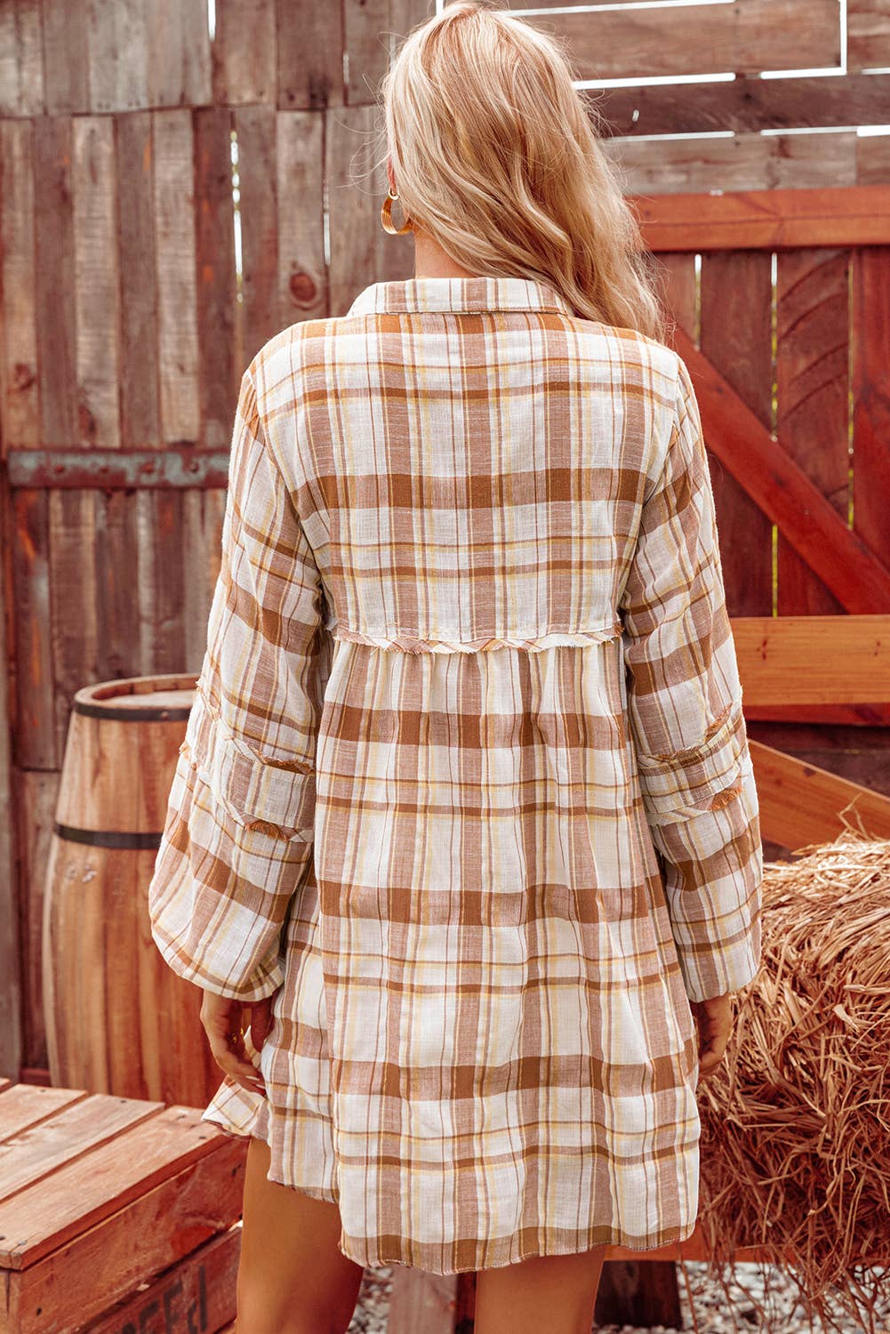 Plaid Side Pockets Frilled Babydoll Mini Dress