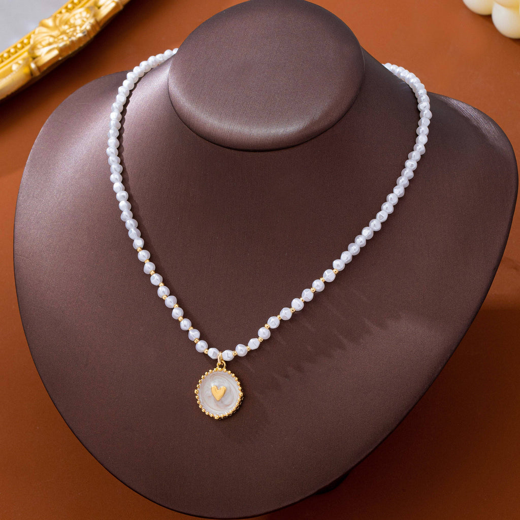 Pearl Beaded Heart Charm necklace