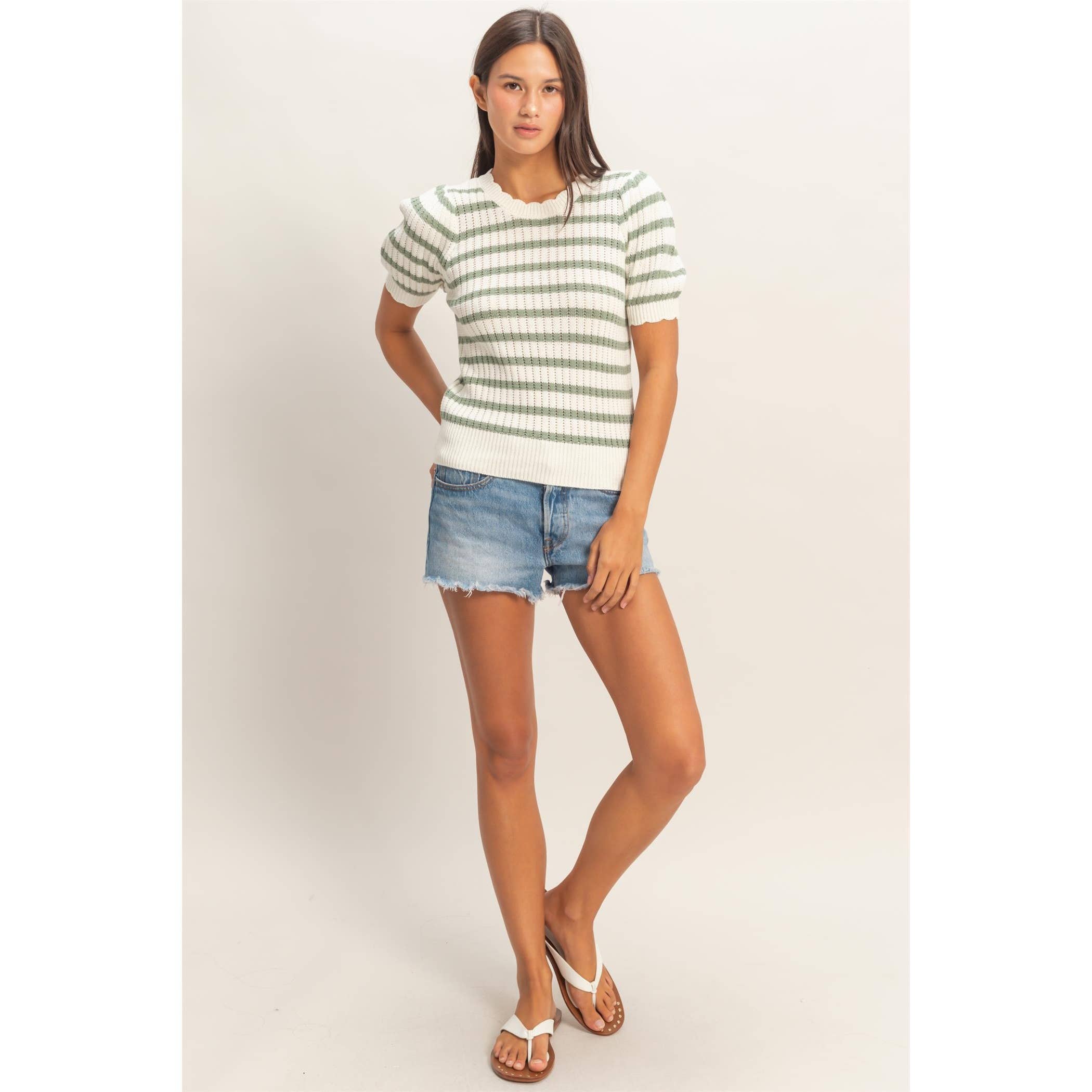Tara Scallop Edge Puff Sleeve Top