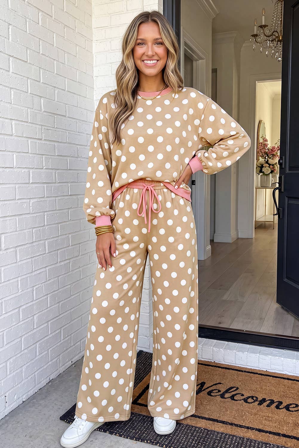 Polka Dot Drawstring Pants Set