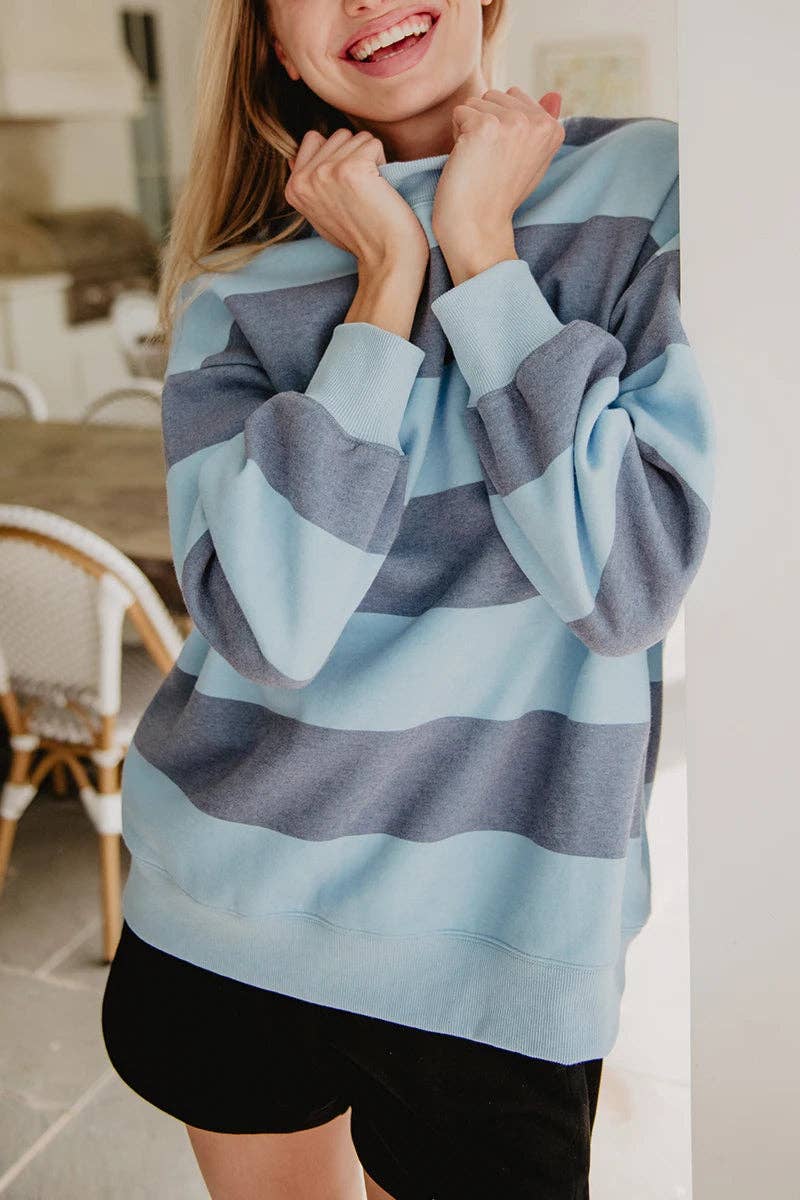 Mayla Navy Striped  Mockneck