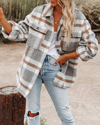 Plaid Button Flannel Shirt Jacket