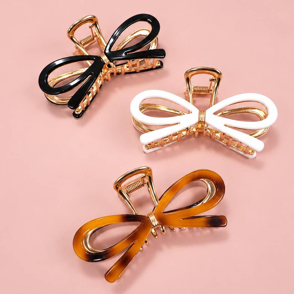 Ribbon Bow Gold Claw Clips