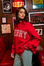 MERRY Embroidered Mock Sweatshirt
