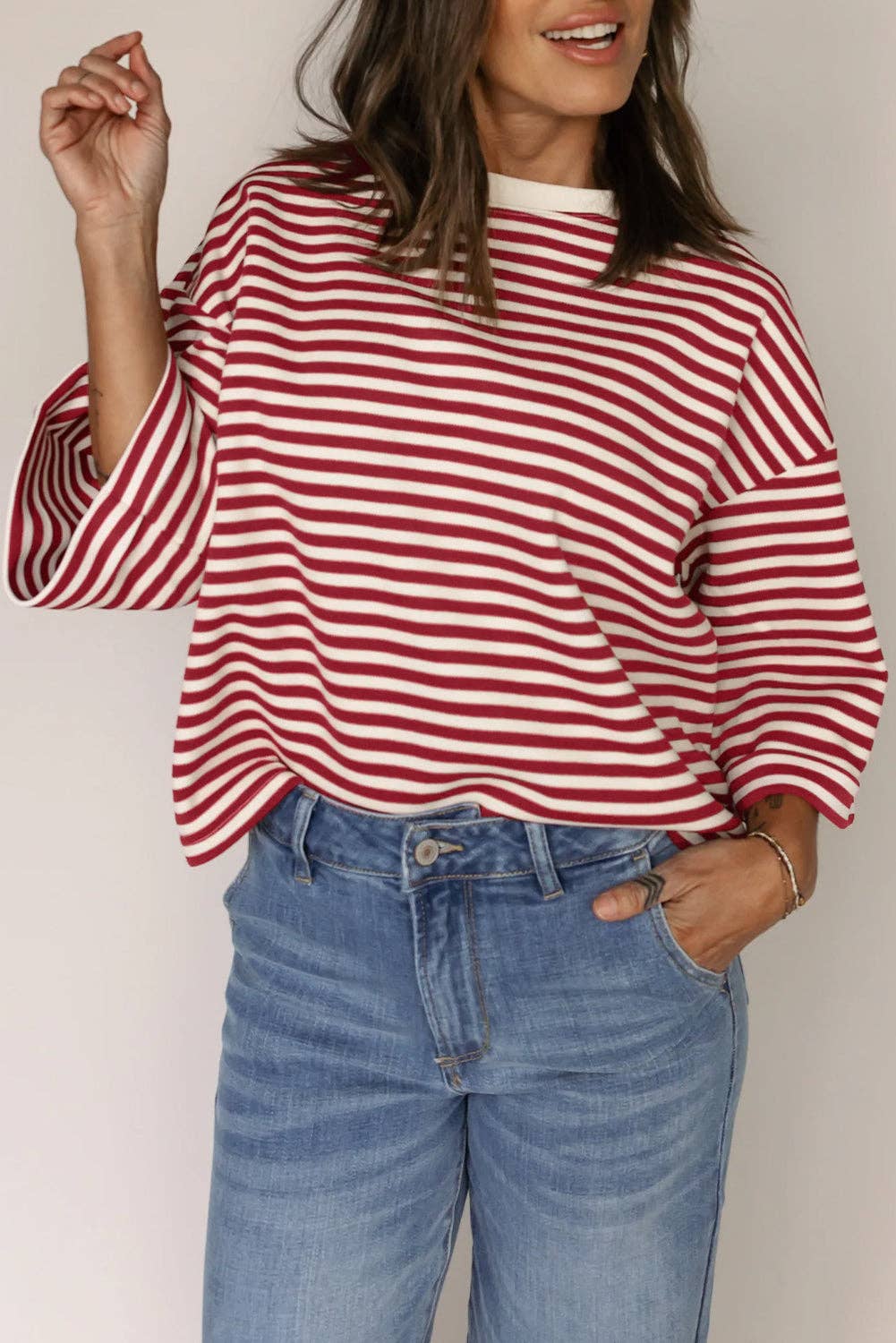 Red Stripe Bowknot Top