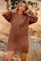 Cable Knit Drop Shoulder Loose Fit Sweater Dress