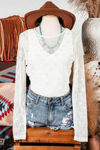 Mesh Bow Pattern Long Sleeve Top