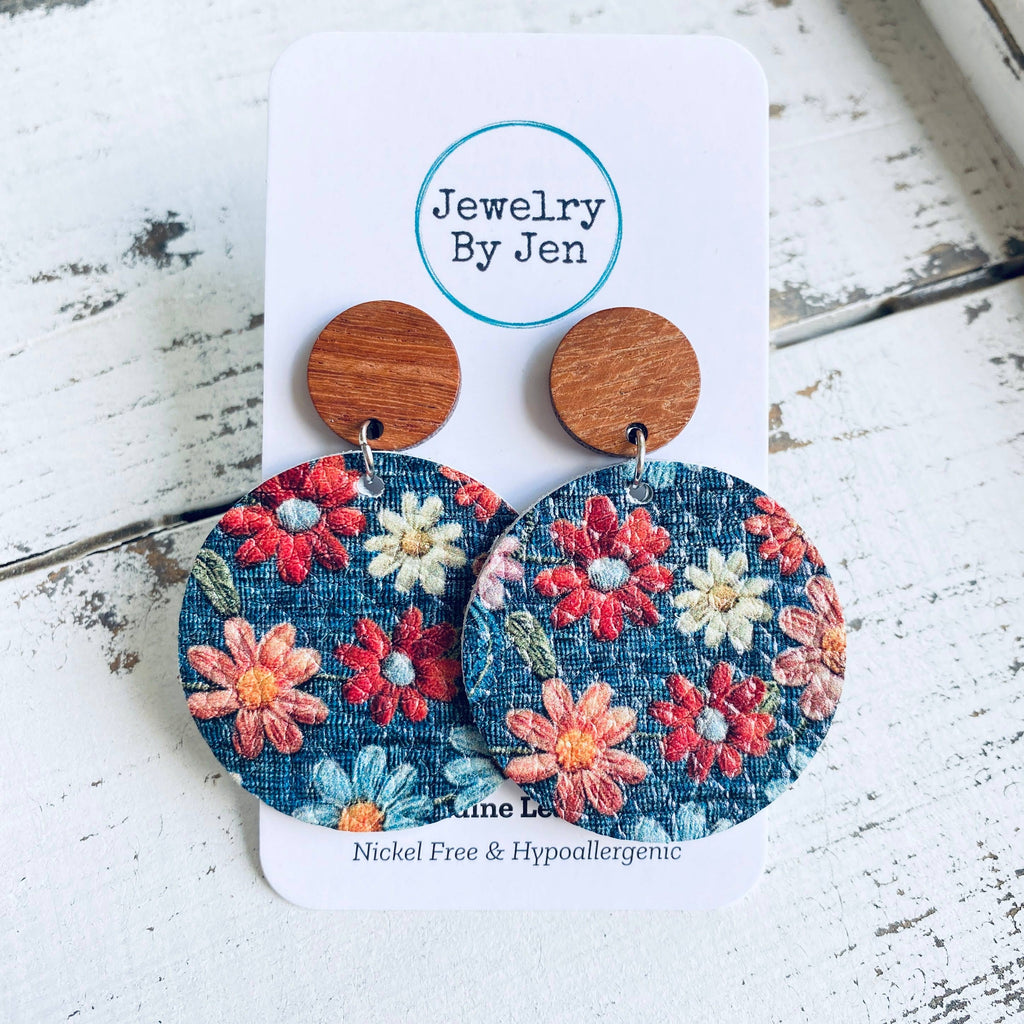 Daisies on Denim Earrings