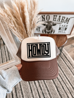 Howdy DTF Printed Brown & Tan Trucker Hat