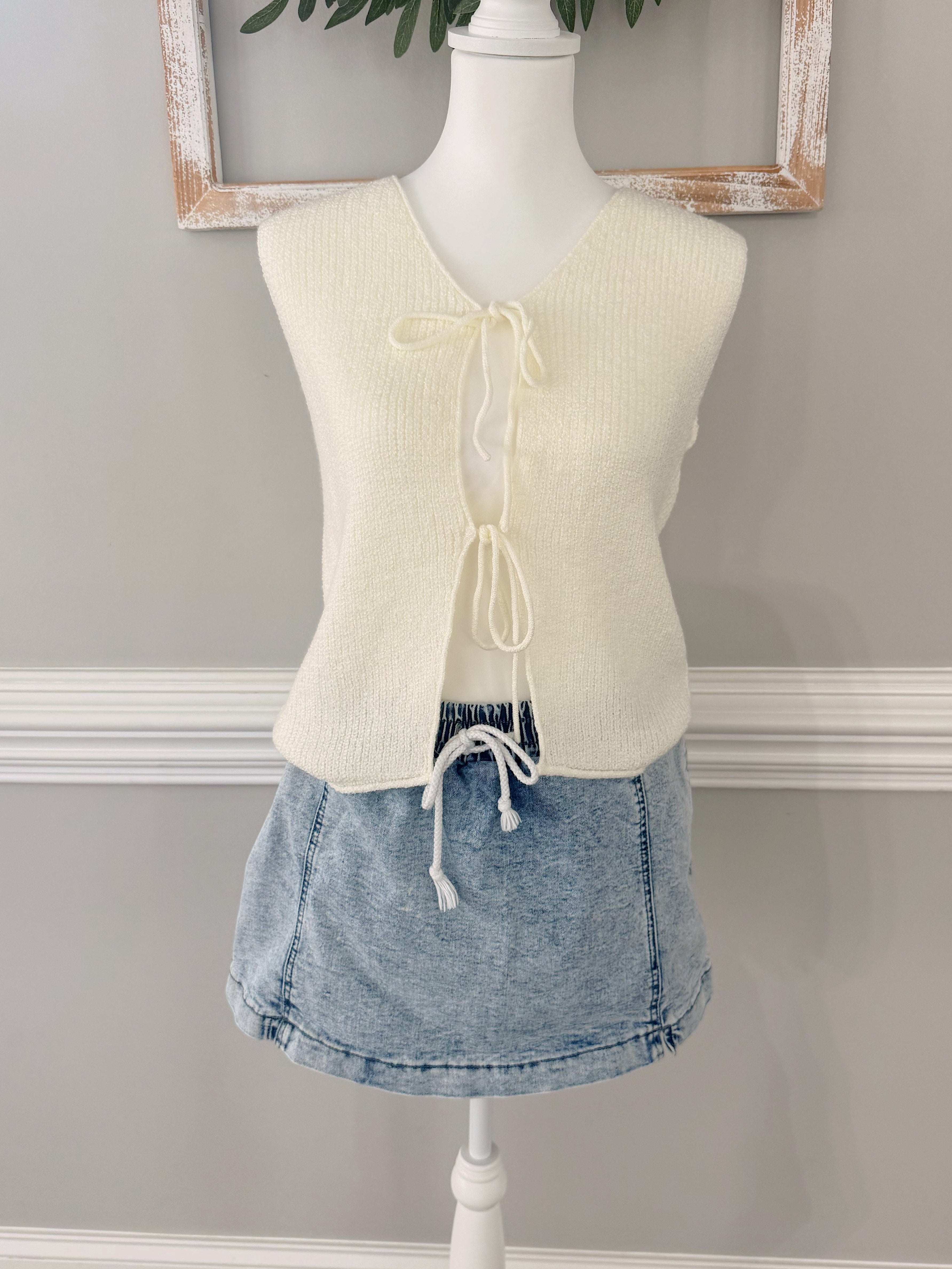 Cleo Beige Tie Front Sweater