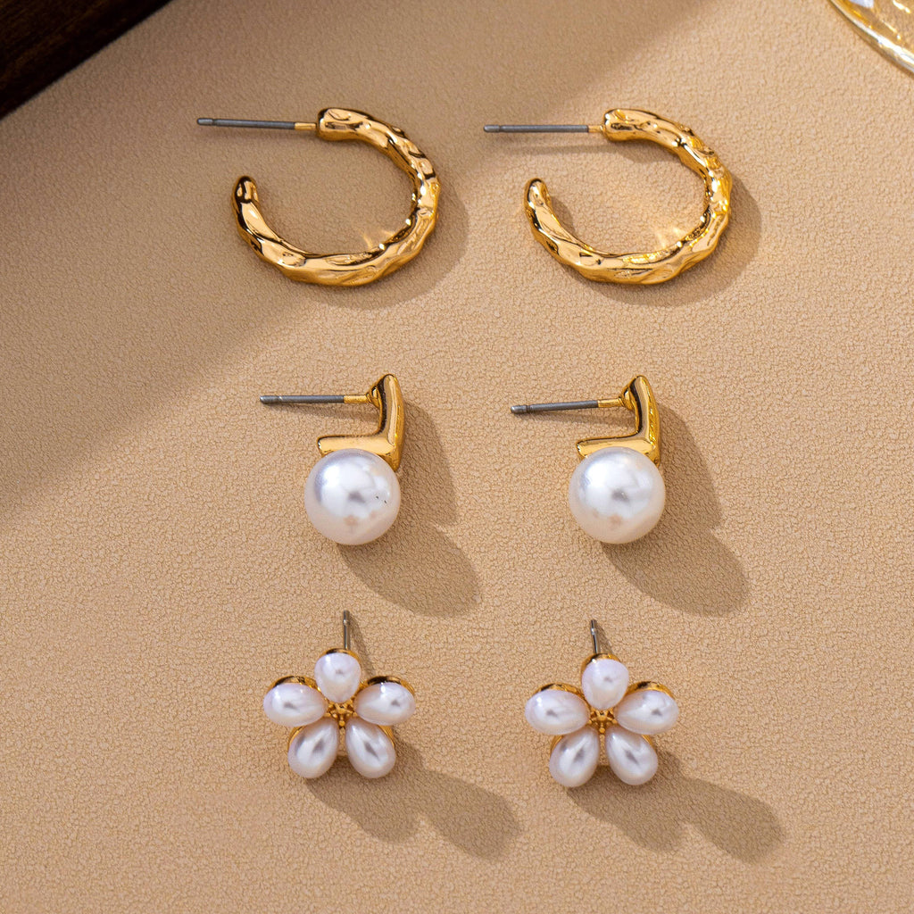 Pearl & Floral Earring Set
