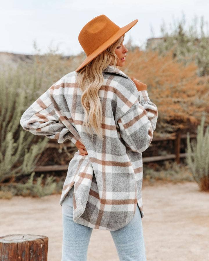Plaid Button Flannel Shirt Jacket