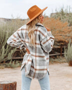 Plaid Button Flannel Shirt Jacket