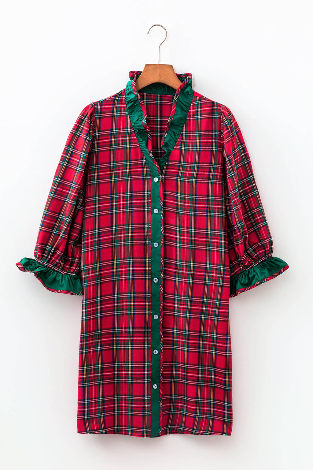 Abilene Plaid Sleeve Ruffle Trim Dress