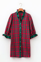 Abilene Plaid Sleeve Ruffle Trim Dress