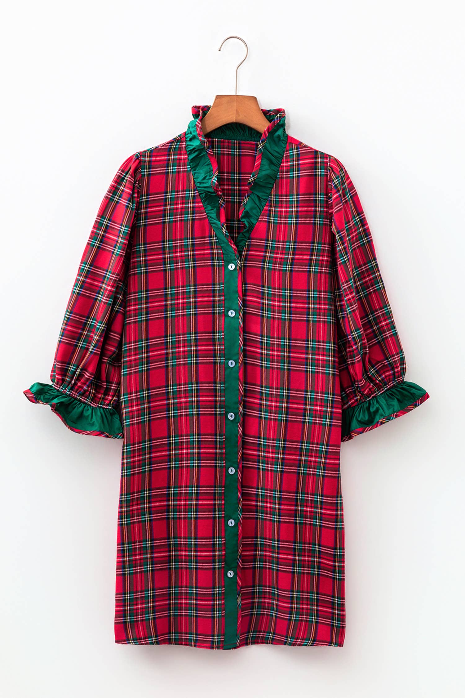 Abilene Plaid Sleeve Ruffle Trim Dress