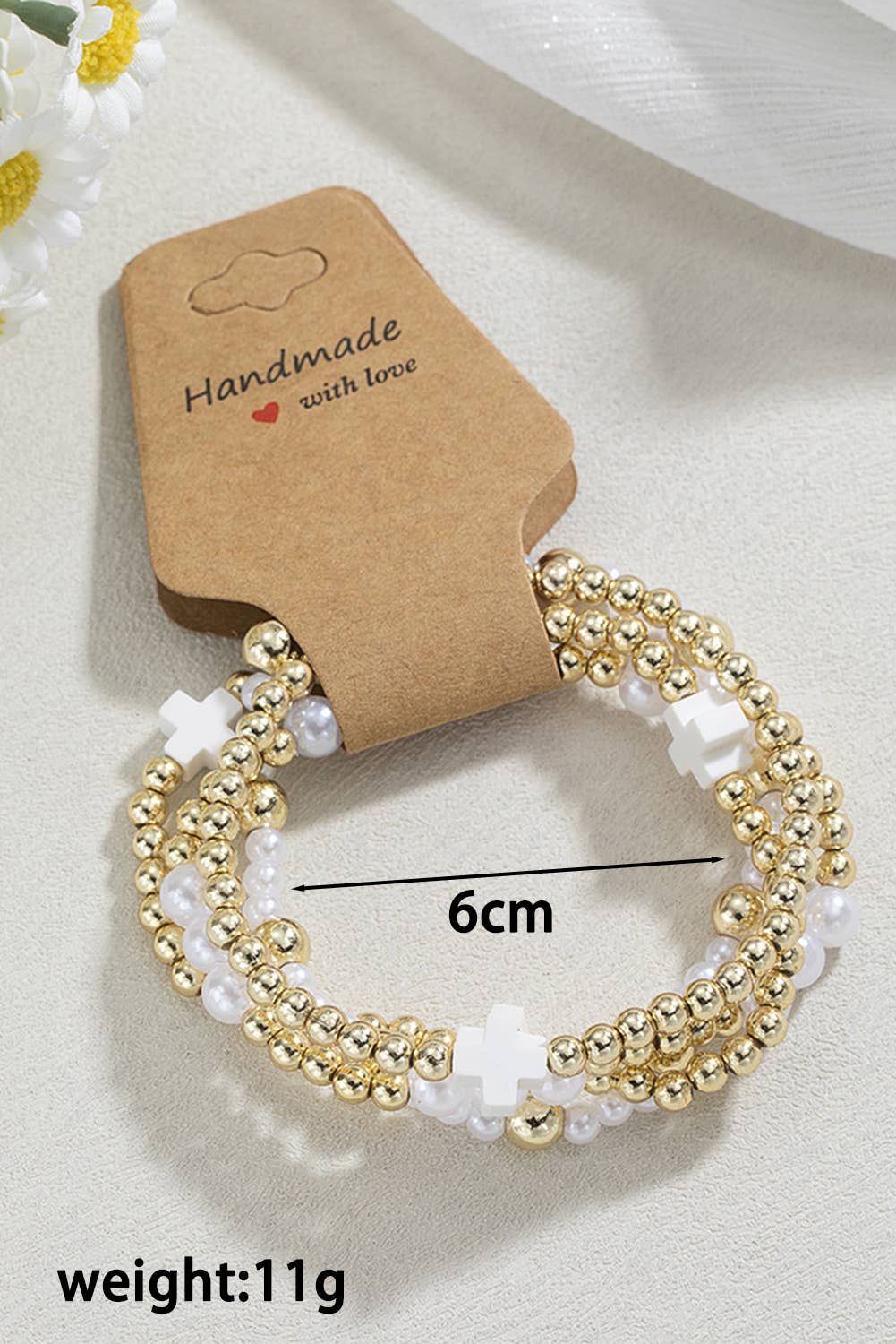 White Cross Pearl Layered Bracelet