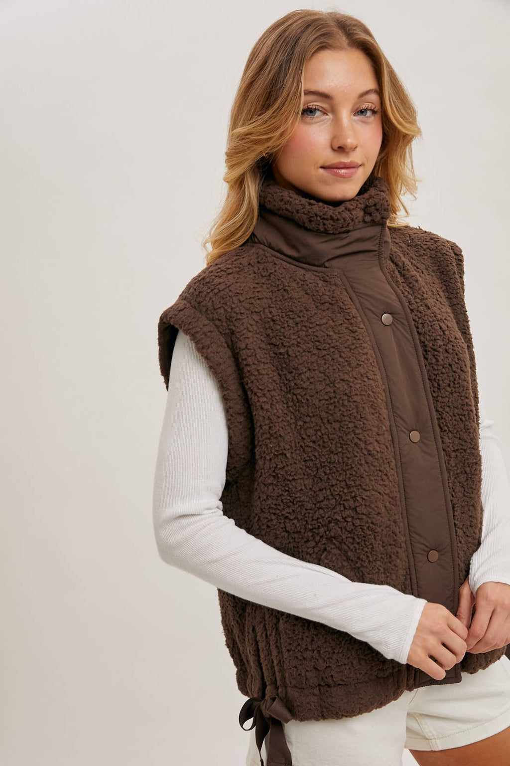 MOCK NECK FLEECE SHERPA VEST