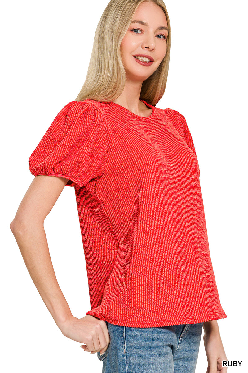 MISSY RIBBED PUFF TOP