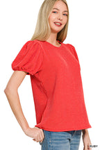 MISSY RIBBED PUFF TOP