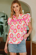 Ric-rac Trim Split Neck Blouse