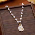 Pearl Chain Floral Oval Pendant Necklace