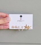 Shell Starfish Pearl Trio Earring Set