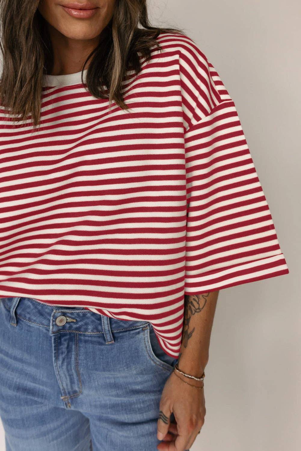 Red Stripe Bowknot Top