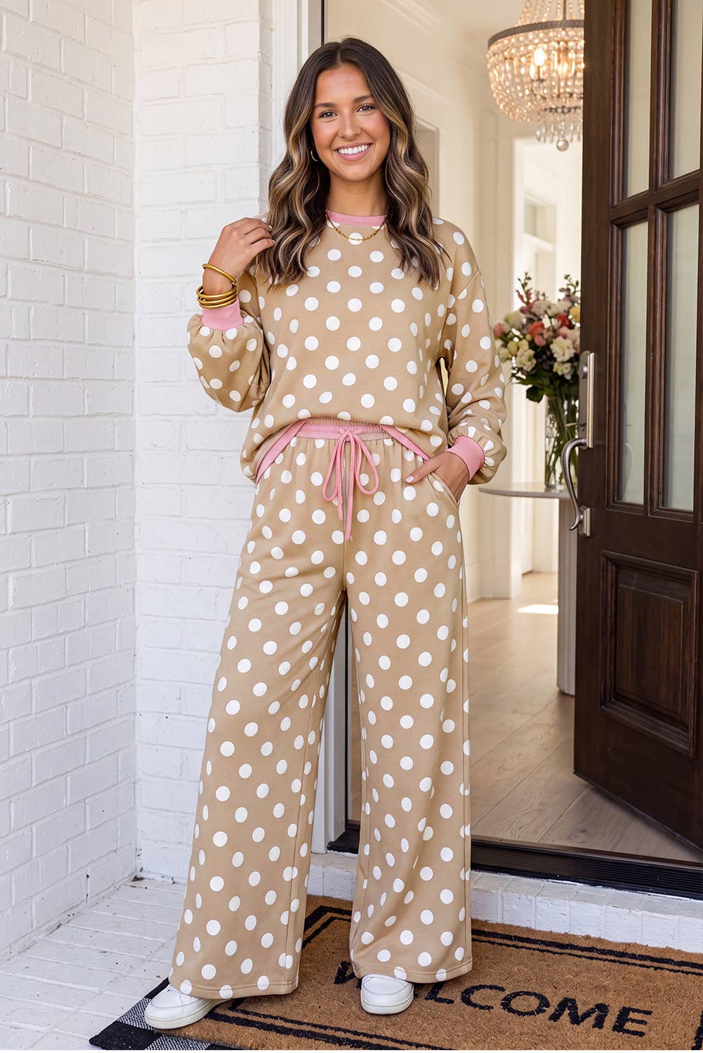 Polka Dot Drawstring Pants Set