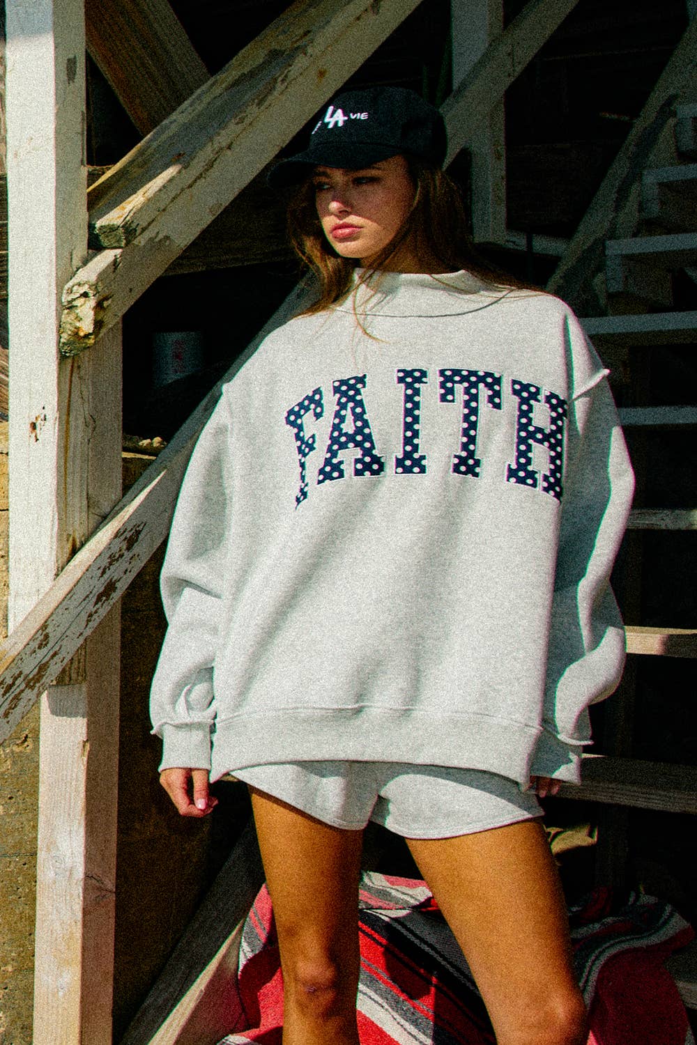 Embroidered Polka-Dot Mock Neck Sweatshirt