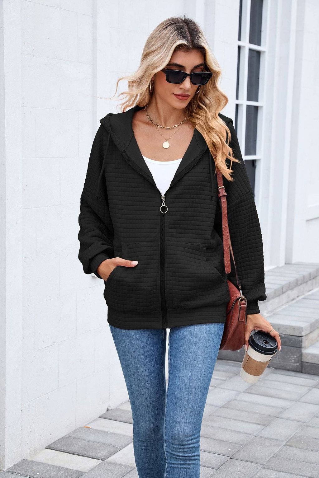 Quilted Zip-Up Hoodie Jacket