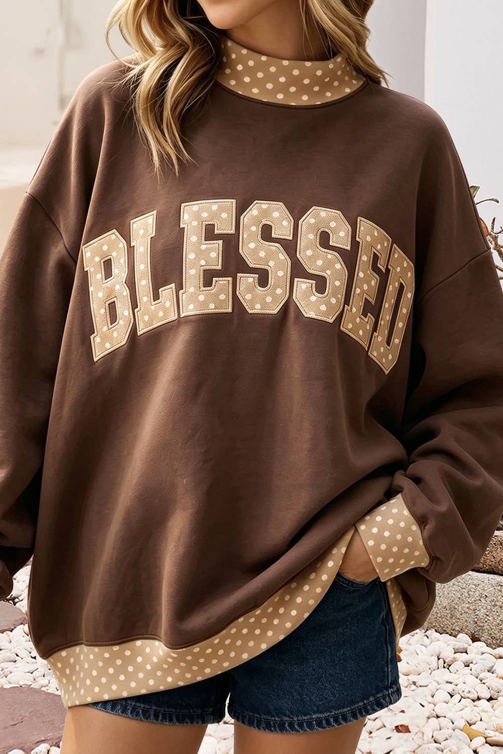 Blessed Polka Dot Mock Neck Sweatshirt