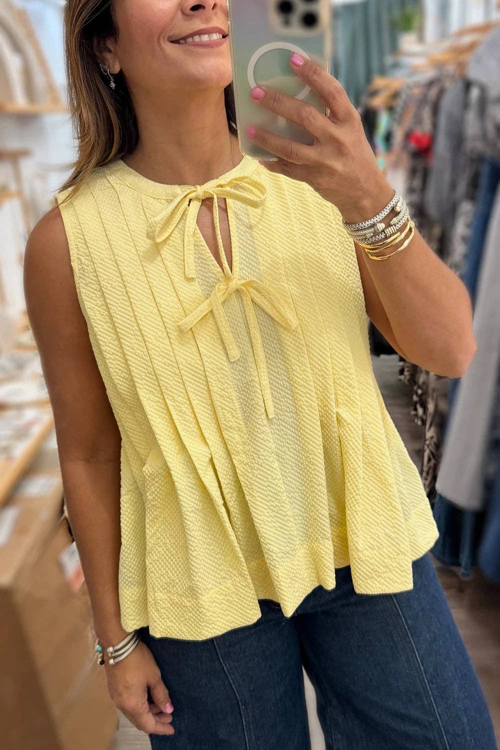 Bow Tie Pleated Tank Top