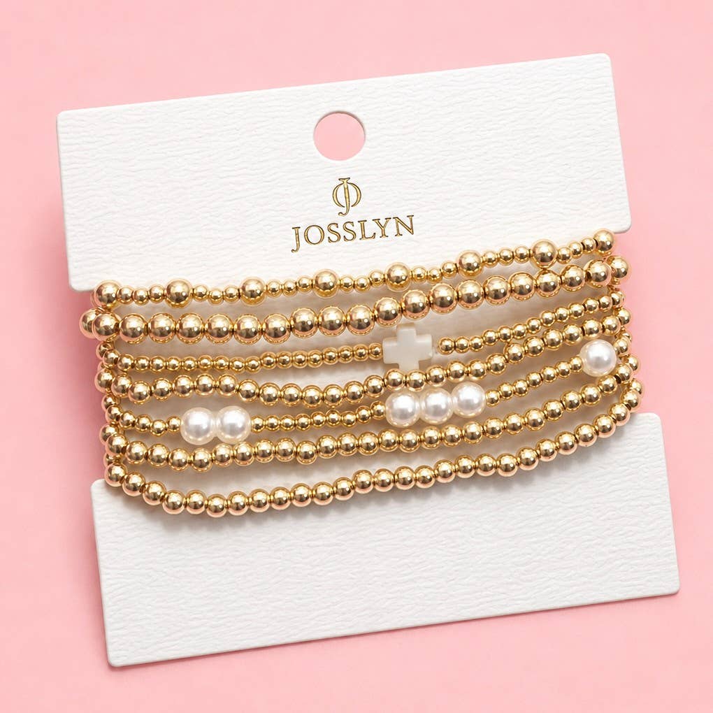BALL PEARL BEAD CROSS BRACELET
