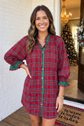 Abilene Plaid Sleeve Ruffle Trim Dress