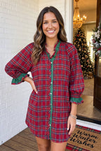 Abilene Plaid Sleeve Ruffle Trim Dress