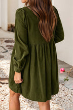 Little Daisy Closet - LDC Bow Knot Front Long Sleeve Corduroy Mini Dress: Coffee / L