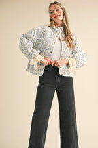 FLORAL QUILTED JACKET WITH RIBBON DETAIL
