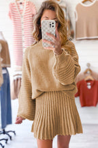 High Neck Puff Sleeve Sweater Skirt 2pcs