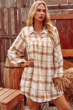 Plaid Side Pockets Frilled Babydoll Mini Dress