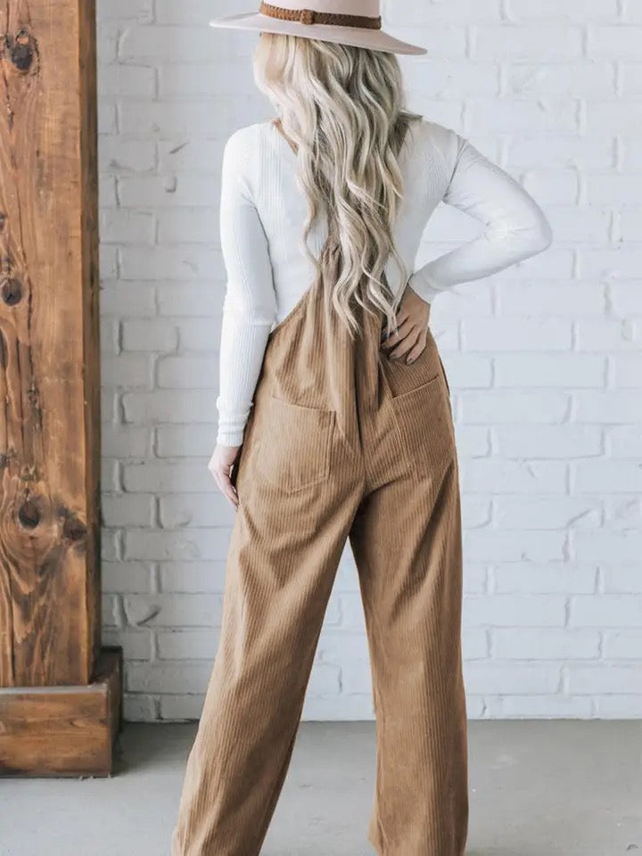 Pocketed Corduroy Overalls